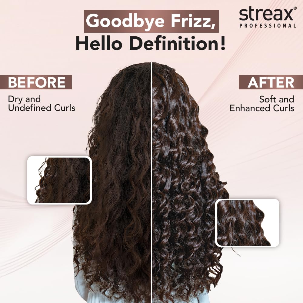 Streax Professional Curl Defining Cream, 150 gm-Leave In Curl Cream for culry hair-Moisturizes, Enhances Natural Curl Definition & Provides Medium Hold to Dry Frizzy, Wavy & Curly Hair