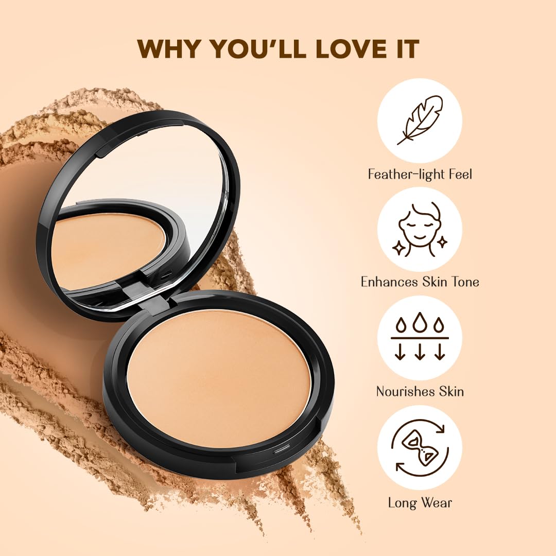 Lovechild Masaba 4-In-1 Mattifying Compact - Perfect All Skin Matte Coverage, Moisturizer, Primer & Skin Repair, With Macadamia Oil & Vitamin E, Easy Expresso (Deep) - 9G