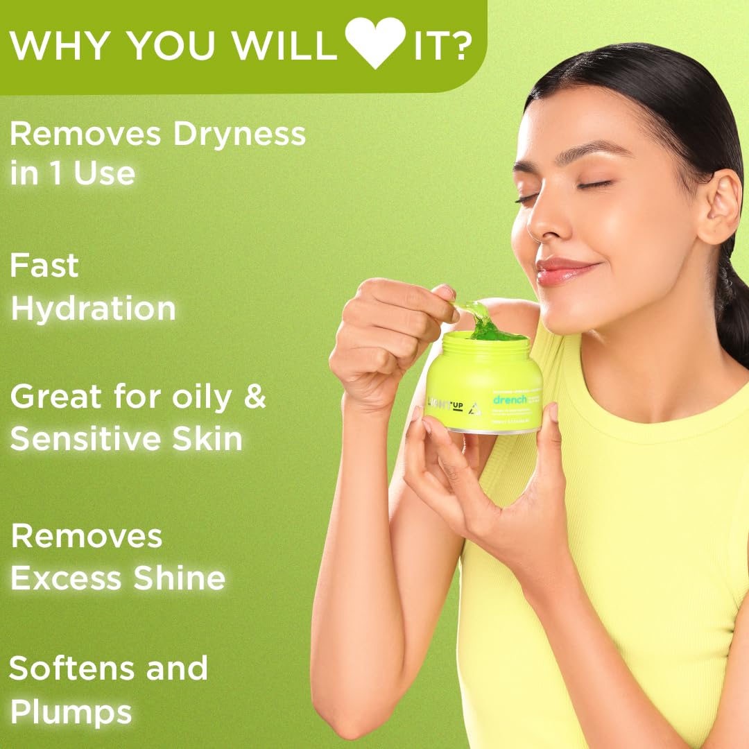Light Up Drench Hydrating Jelly Mask for Glowing Skin, De-tanning, Brightening, Natural Radiance, Refreshing, Hydrating, Chlorophyll, Cucumber, Spirulina, Rosewater, Aloe Vera - 100 ml Face Pack