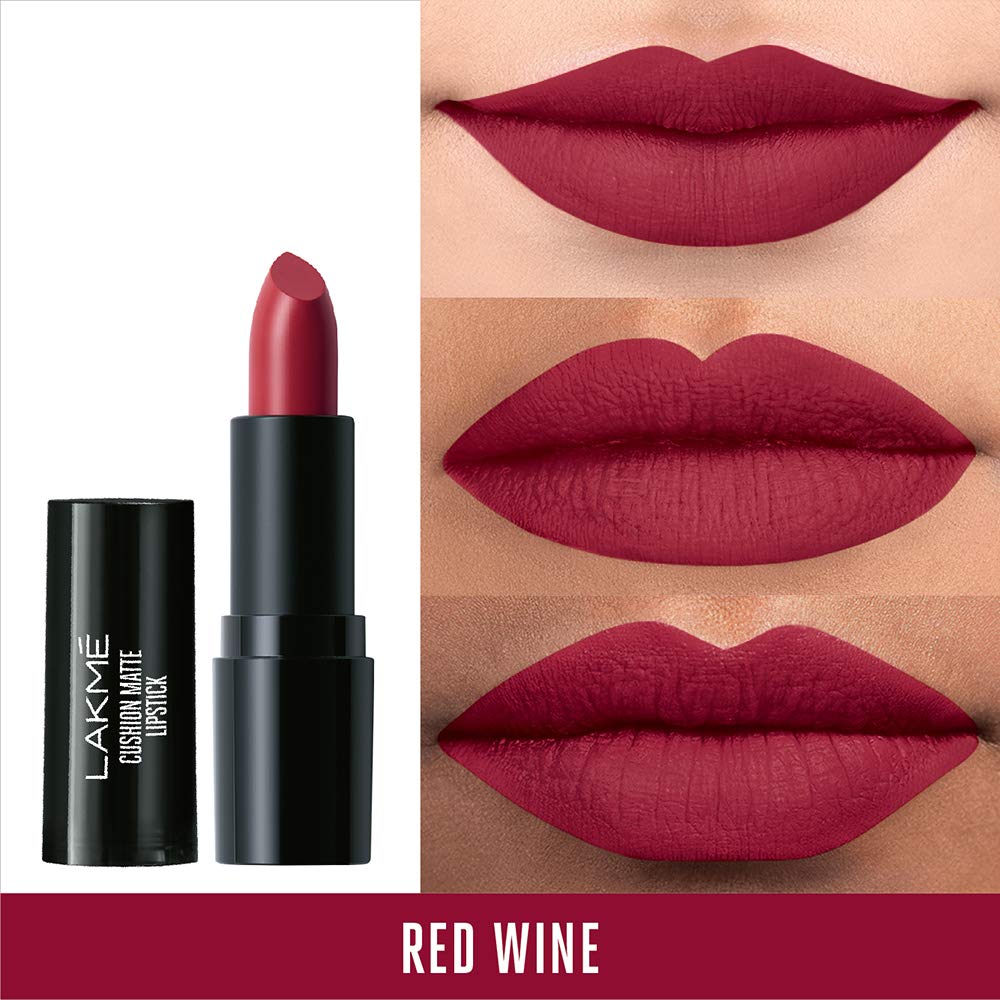 Lakmé Cushion Matte Lipstick, Red Wine, 4.5 g & Lakmé Jewel Liquid Sindoor, Maroon, With Sponge Tip Applicator - Long Lasting, Smudge Proof and Quick Drying,4. 5 ml