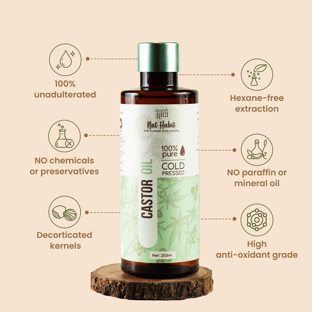 Nat Habit Cold Pressed Oil Combo Castor Hair Oil 200 ml and Pure Gulab Flora Jal (Toner) 100 ml-With Vit-E & Anti-Inflammatory Properties For Hair Care & Skin Care