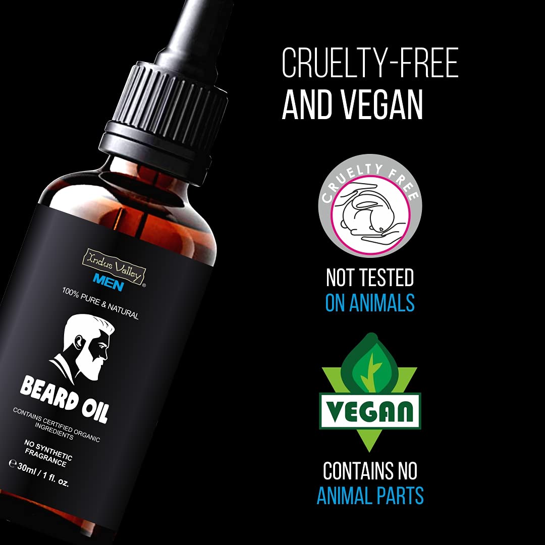 INDUS VALLEY men 100% Pure and Natural Beard Oil, Contains Certified Organic Ingredients - (30ml)