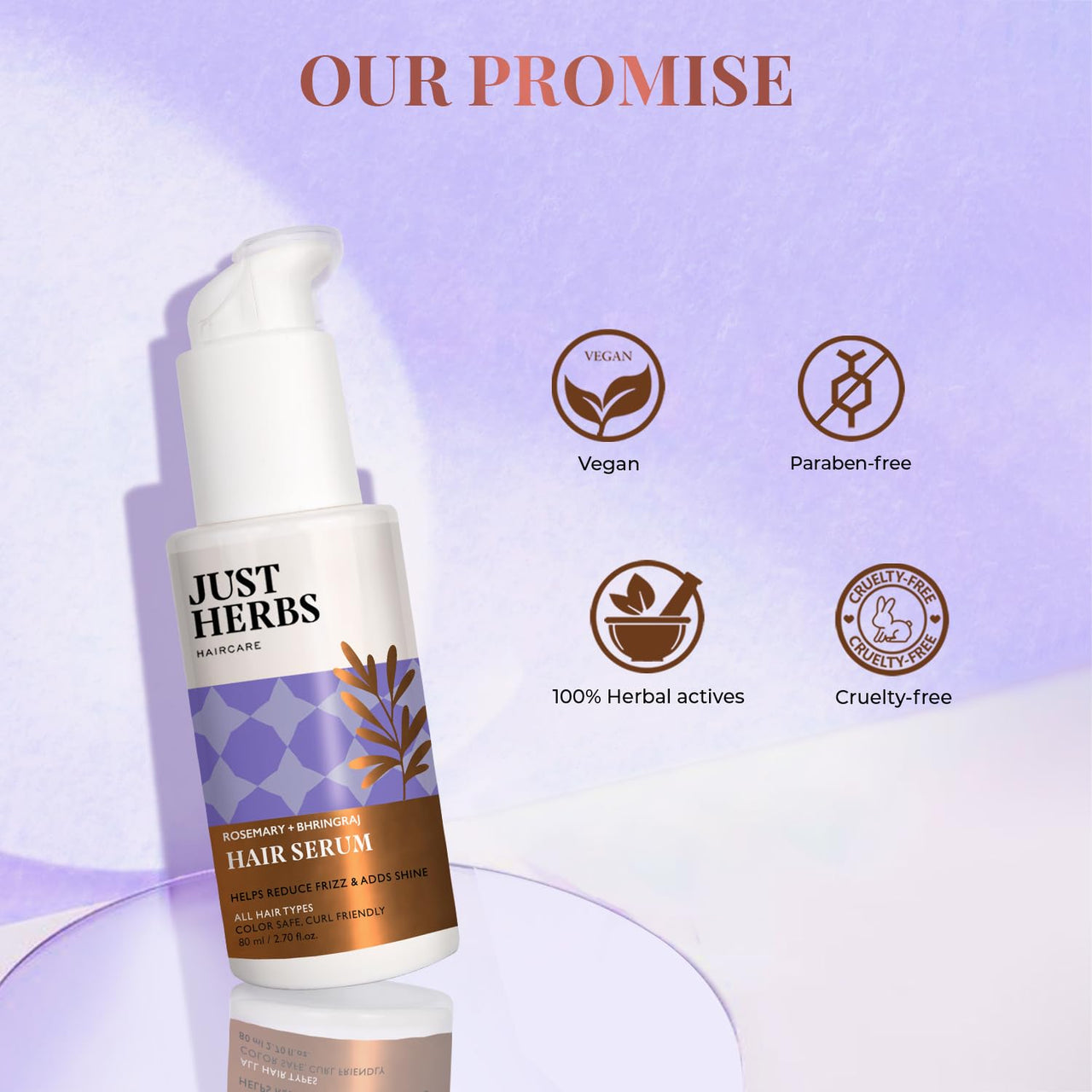 Just Herbs Rosemary Bhringraj Hair Serum for Silky & Smooth Hair | Helps Nourish and Improve Hair health No Harmful Parabens or Silicons 80 ml