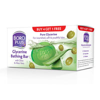 BOROPLUS Glycerine Bathing Bar With Olive & Aloe Vera (125G, Free)