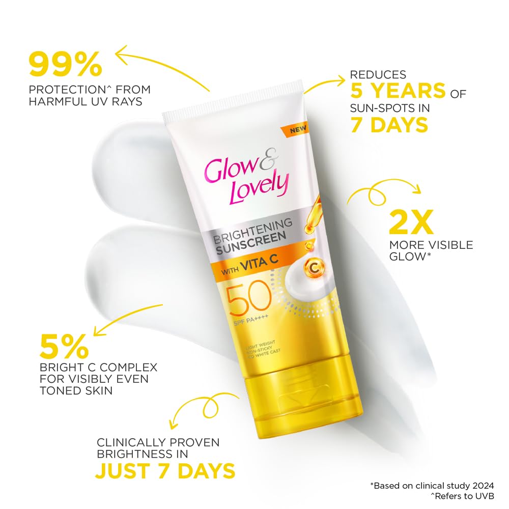 Glow and lovely Brightening Sunscreen SPF 50 | Vita C | PA ++++ |Light weight | Non sticky | No White Cast | 50g