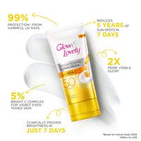 Glow and lovely Brightening Sunscreen SPF 50 | Vita C | PA ++++ |Light weight | Non sticky | No White Cast | 50g