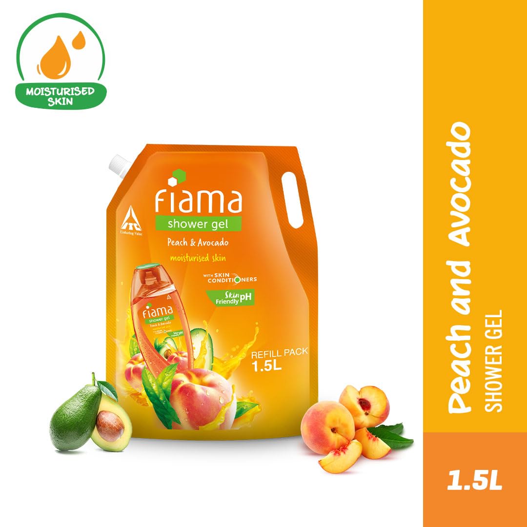 Fiama Body Wash Shower Gel Peach & Avocado, 1.5L Bodywash Refill Value Pouch for Women & Men with Skin Conditioners for Soft & Moisturised Skin, Suitable for All Skin Types