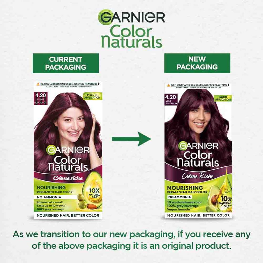 Garnier, Hair Colouring Creme, Long-lasting Colour, Smoothness & Shine, Color Naturals, Shade: 4.20 Wine Burgundy, 70ml + 60g (Pack of 2)