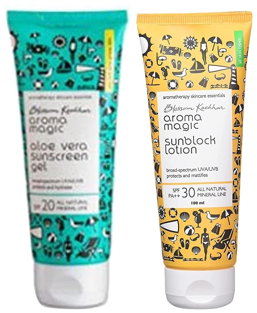 Aroma Magic Sunscreen Sun Block Lotion, Spf 30, 100Ml And Aloe Vera Sun Screen Gel, 100Ml|For All Skin Types