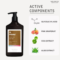 THE LOVE CO Be Radiant 5% Glycolic Acid Body Wash | Body Wash Shower Gel for Dark Spots & Dark Patches | Helps Improve Rough, Bumpy & Strawberry Skin | For Men & Women - 250ml