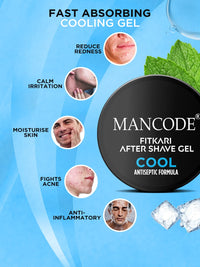 Mancode Fitkari After Shave Gel Cool for Men | Post Shave Gel | Treats Aftershave Cuts; Wounds; Razor Burn | Skin Irritation | Refreshing Aqua Fragrance | Alcohol Free After Shave 100gm (Pack of 1)