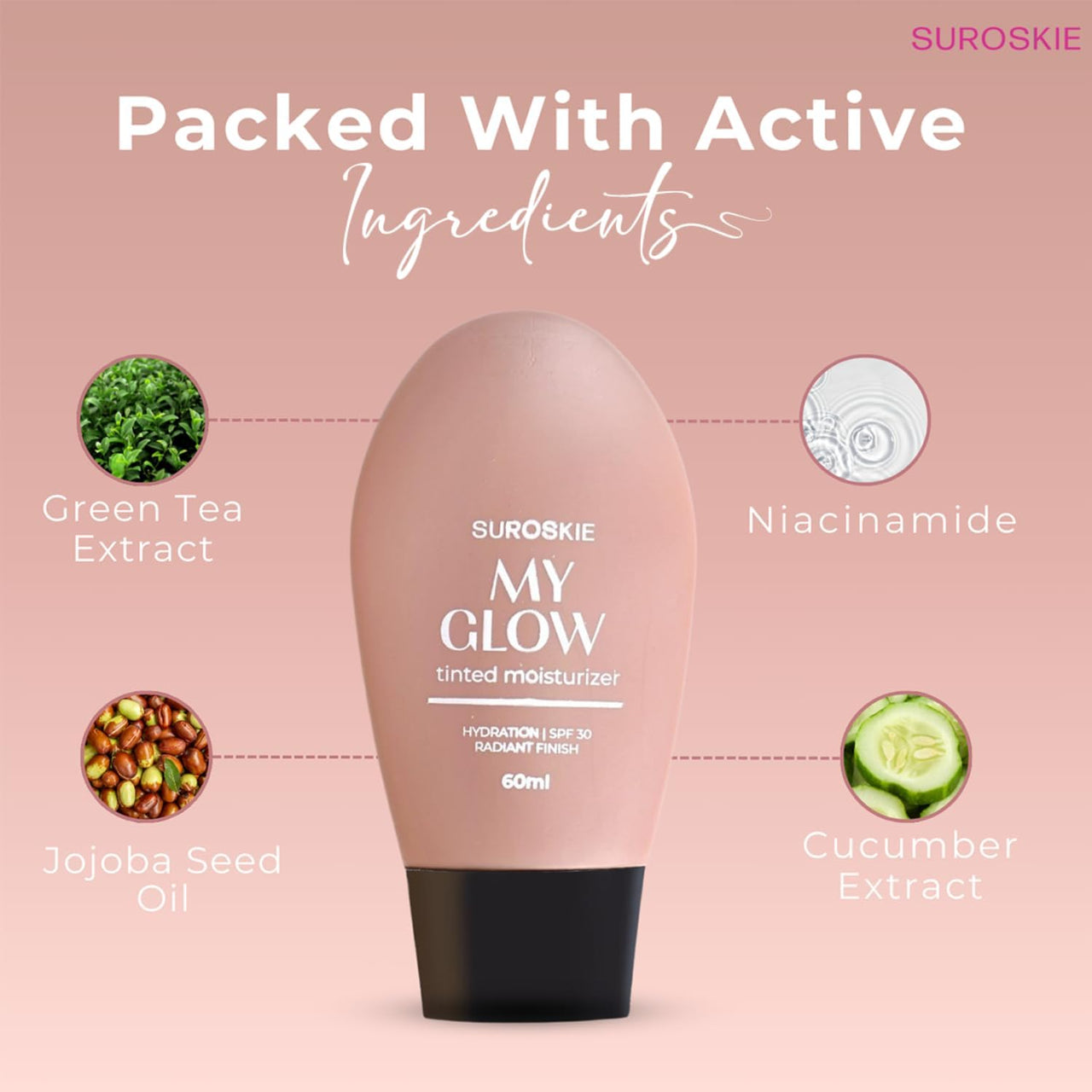 Suroskie My Glow All-In-One Tinted Sunscreen Spf 30 Moisturizer 60 Ml Dark Shade | Niacinamide Cream For Men & Women