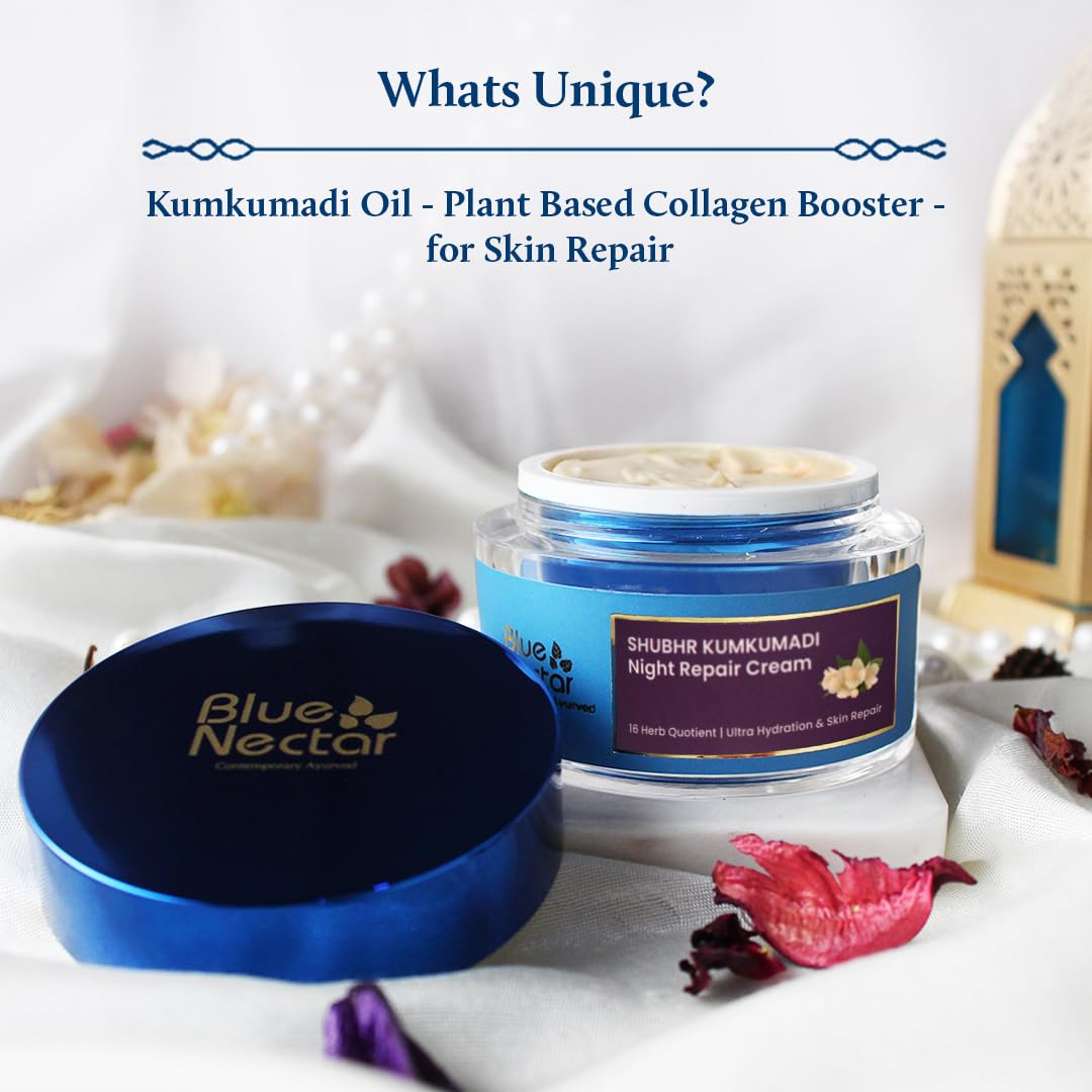 Blue Nectar Kumkumadi Night Cream for Women for Glowing Skin Plant Based Brightening Night Cream for Oily Dry Combination Skin (16 Herbs, 50g)