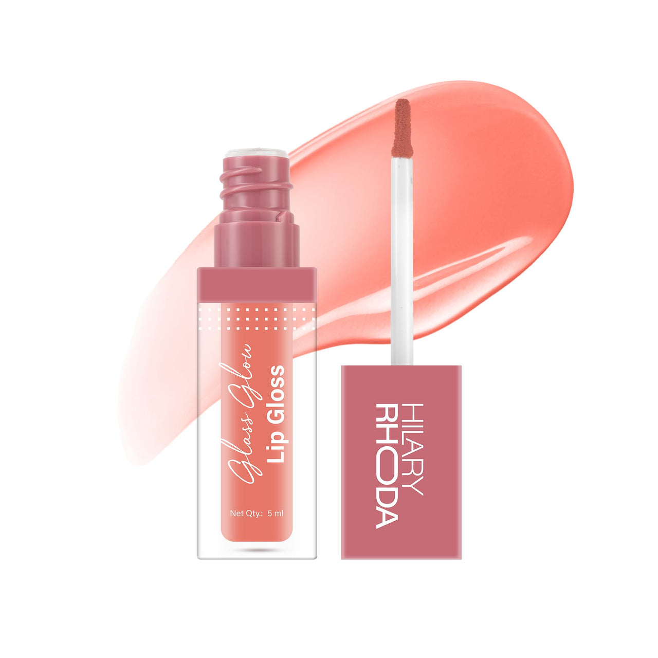 Hilary Rhoda Glass Glow Lip Gloss | Nourishing & Hydrating Lip Gloss | Sheer Coverage | High Shine | Juicy & Plump Lips | Glides on Smoothly | 5ml (Peach Me - Shade 02)