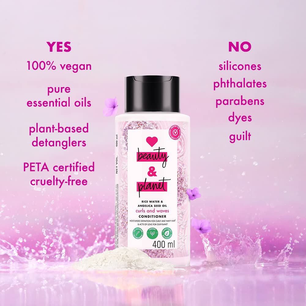 Love Beauty & Planet Rice Water Conditioner With Angelica Seed Oil For Frizz-Free Curly And Wavy Hair|No Sulfates,Paraben,Silicones|400 Millilitre - Angelica Seed Oil