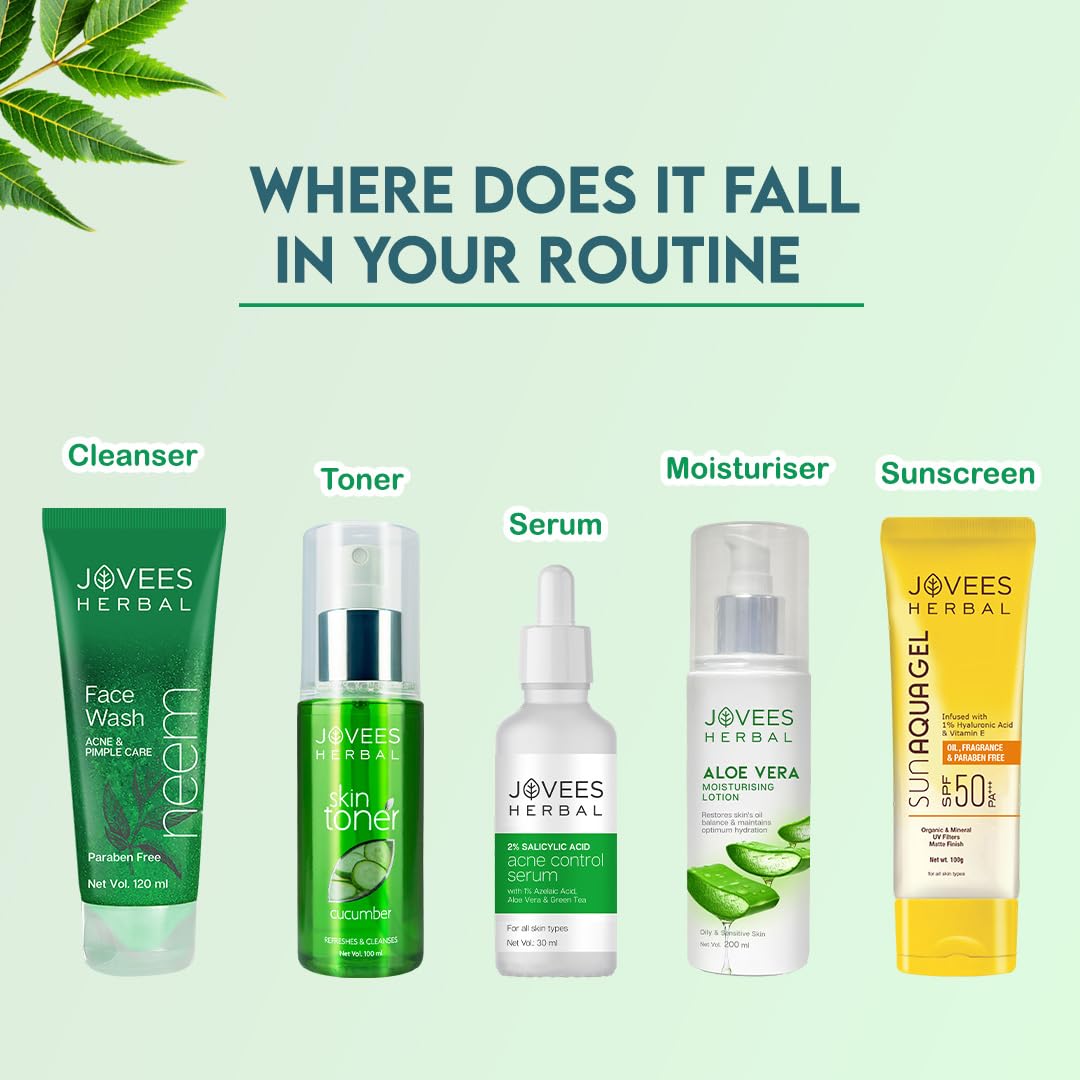 Jovees Herbal Neem Face Wash For Clear Skin with Neem & Tea Tree Ext | Gentle For Acne-Prone Skin | Controls Oil, Pimples and Dark Spots | Acne Control Cleanser For All Skin Type - 120ml (pack of 3)