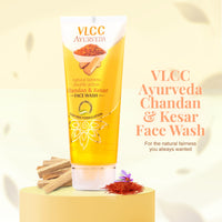 VLCC Ayurveda Natural Fairness Chandan & Kesar Face Wash - 100ml X 2 (Pack of 2) | Complexion Brightening Everyday Facewash | Saffron for Anti-Ageing Benefits | Ayurvedic Facewash for All Skin Types
