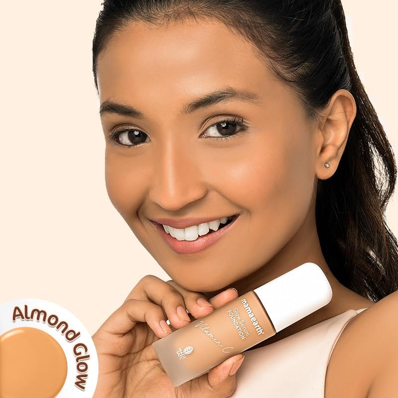 Mamaearth Glow Serum Foundation, Medium Coverage, Matte Finish, With Vitamin C & Turmeric For 12-Hour Long Stay- 06 Almond Glow - For All Skin Types - 30 Ml