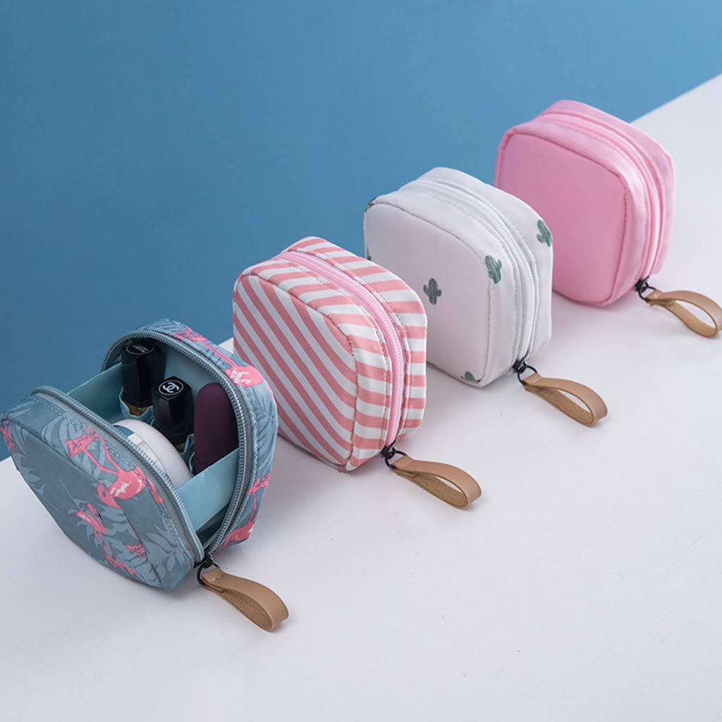 House of Quirk Polyester Makeup Bag Lazy Cosmetic Bag Travel Toiletry Bag Cosmetic Make Up Organizer Waterproof Travel Accessories For Women And Girls (Pink Stripes),W-5 Cm, Small