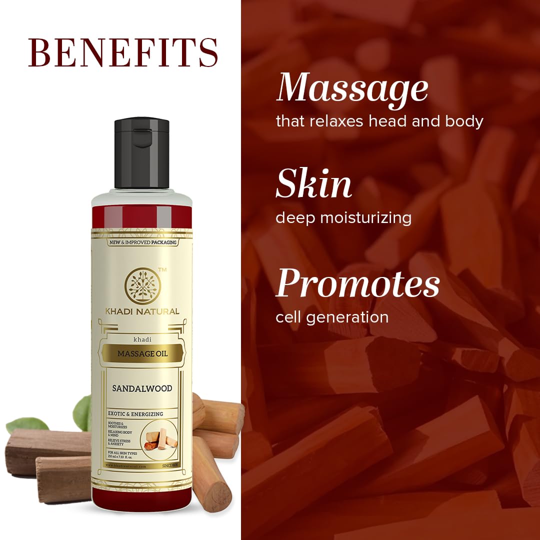 Khadi Natural Sandalwood Massage Oil |Stress relieving properties| Relaxes aches and pains|Aromatherapy| Suitable for All Skin Types| 210ml
