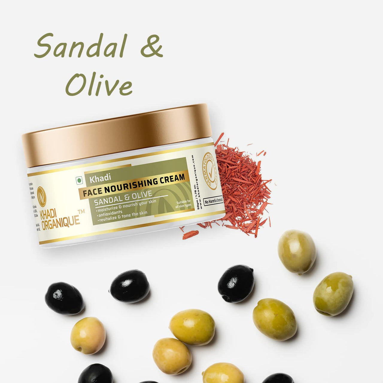 Khadi Organique Sandalwood & Olive Natural Face Moisturizing Nourishing Cream | Reduce Wrinkles & Fine Lines | Suitable for Men & Women of all Skin Types - 50gm