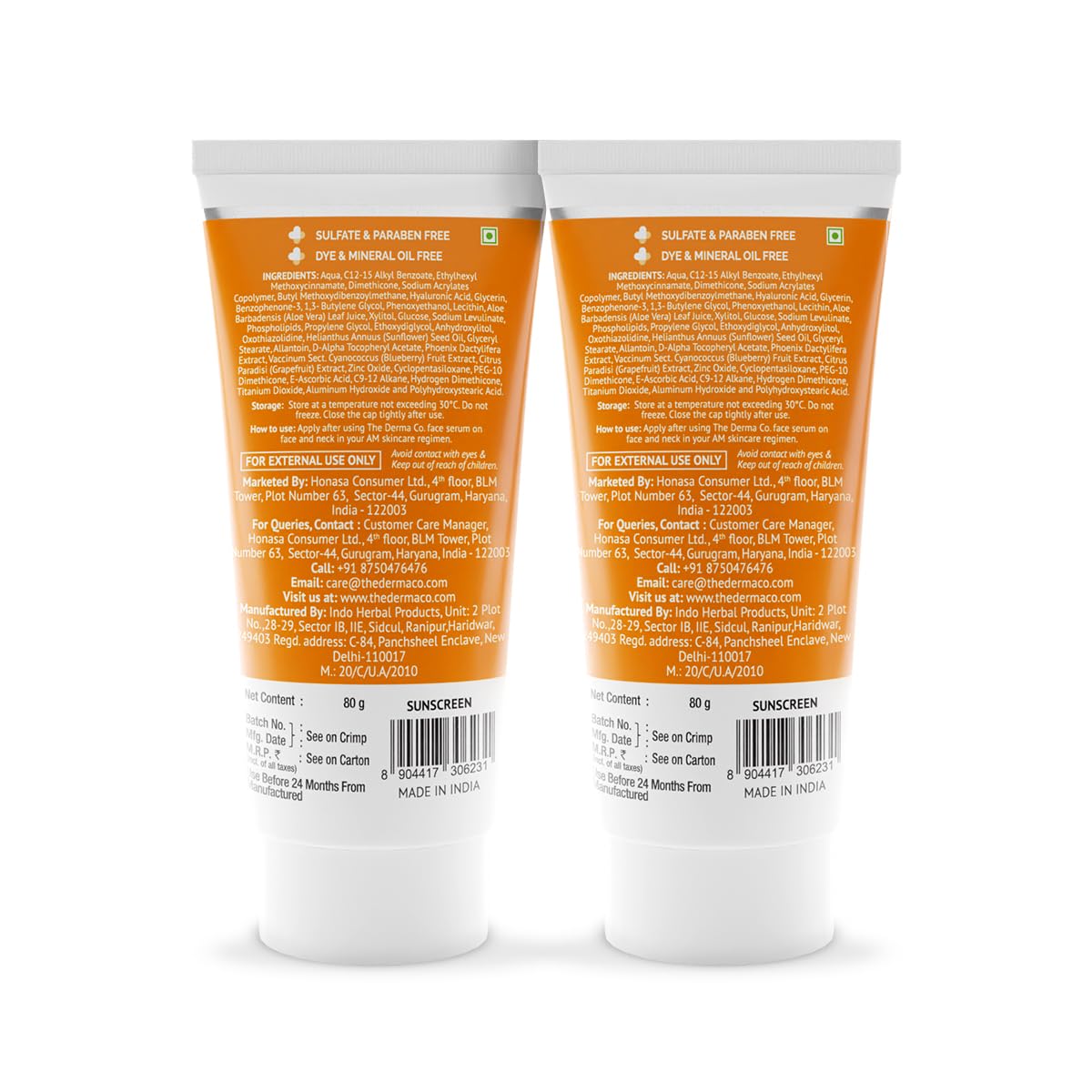 The Derma Co 1% Hyaluronic Sunscreen Aqua Gel SPF 50 PA++++ I For Oily, Dry, Acne-prone Skin | Ultra Lightweight Texture | Non-Greasy, No White Cast | Broad Spectrum Protection & Blue Light Protection | For Men & Women | 80 g x 2
