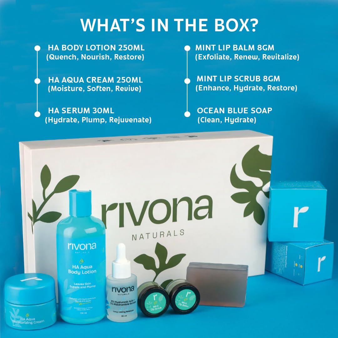 Rivona Naturals Blue and Dew Gift Set | Skincare Gift set of 6 | Created Especially for Birthdays, Anniversaries & All Special Occasions | For Men & Women