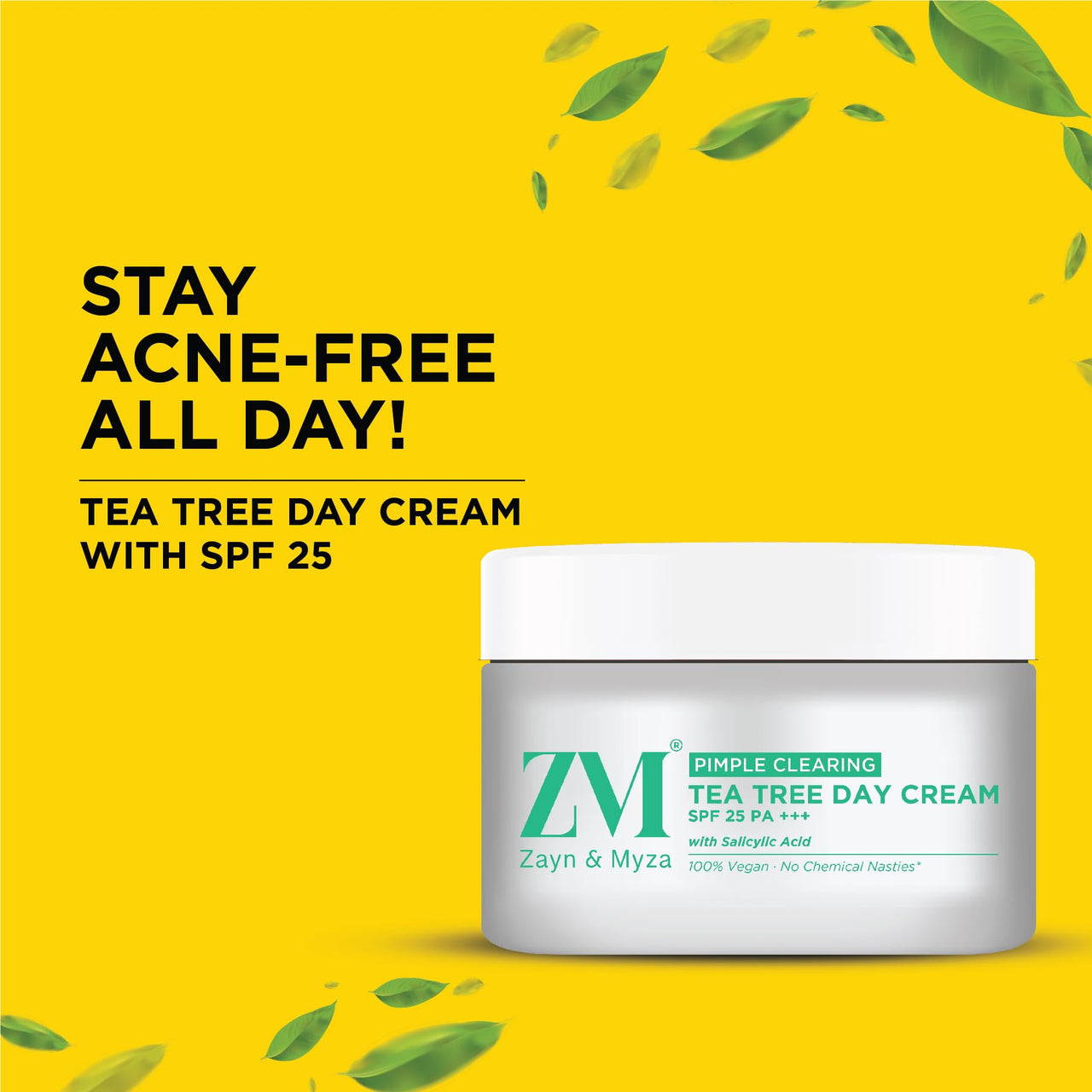 ZM Zayn & Myza Tea Tree Day Cream for Women Daily Use with SPF 25, Salicylic Acid, Reduces Acne & Pimples, Moisturizing for Oily & Acne-Prone Skin - 50g