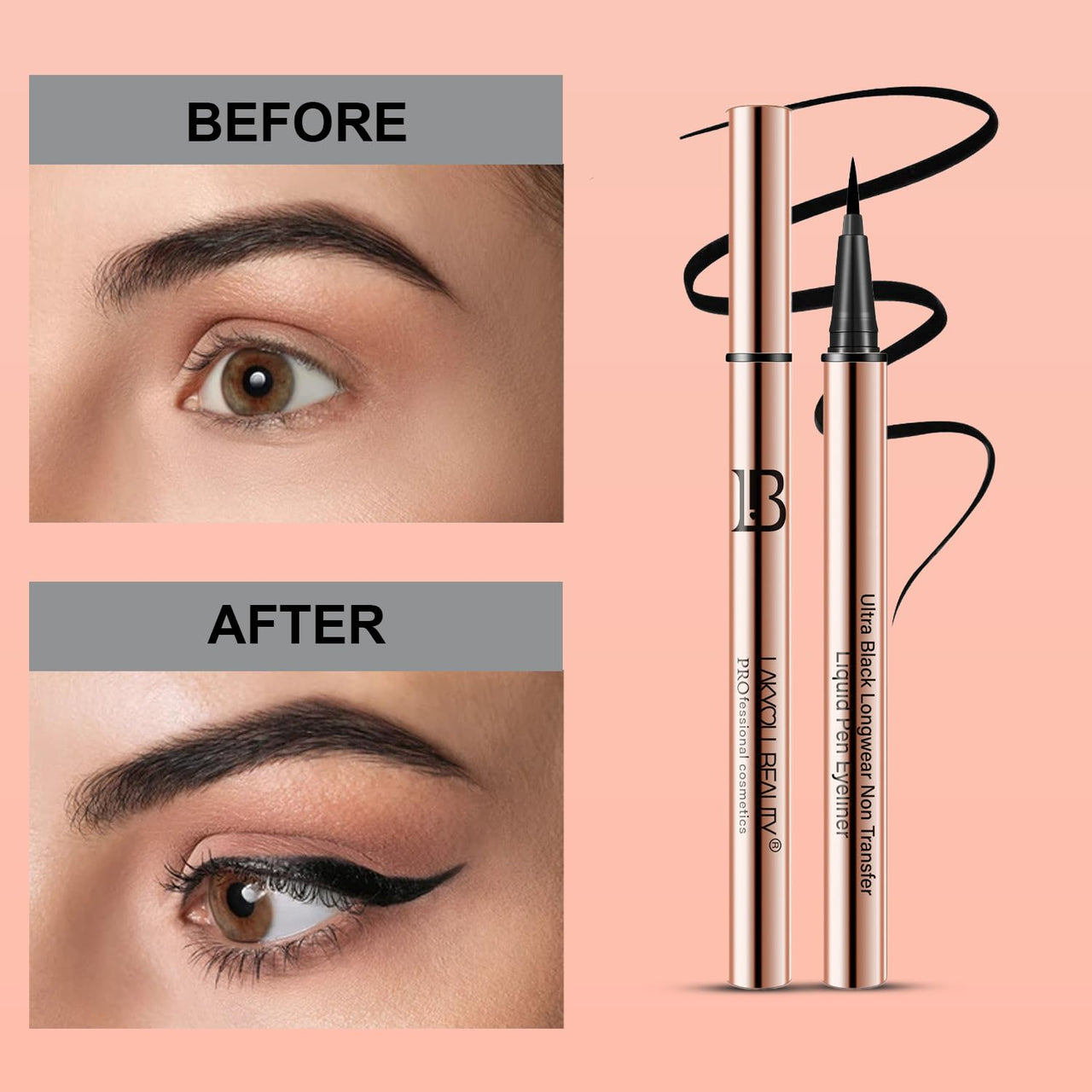 Lakyou Beauty Ultra Black Longwear Non-Transfer Liquid Pen Eyeliner | Smudge-Proof | 24-Hour Wear | Intense Black Finish | Pack Of 2