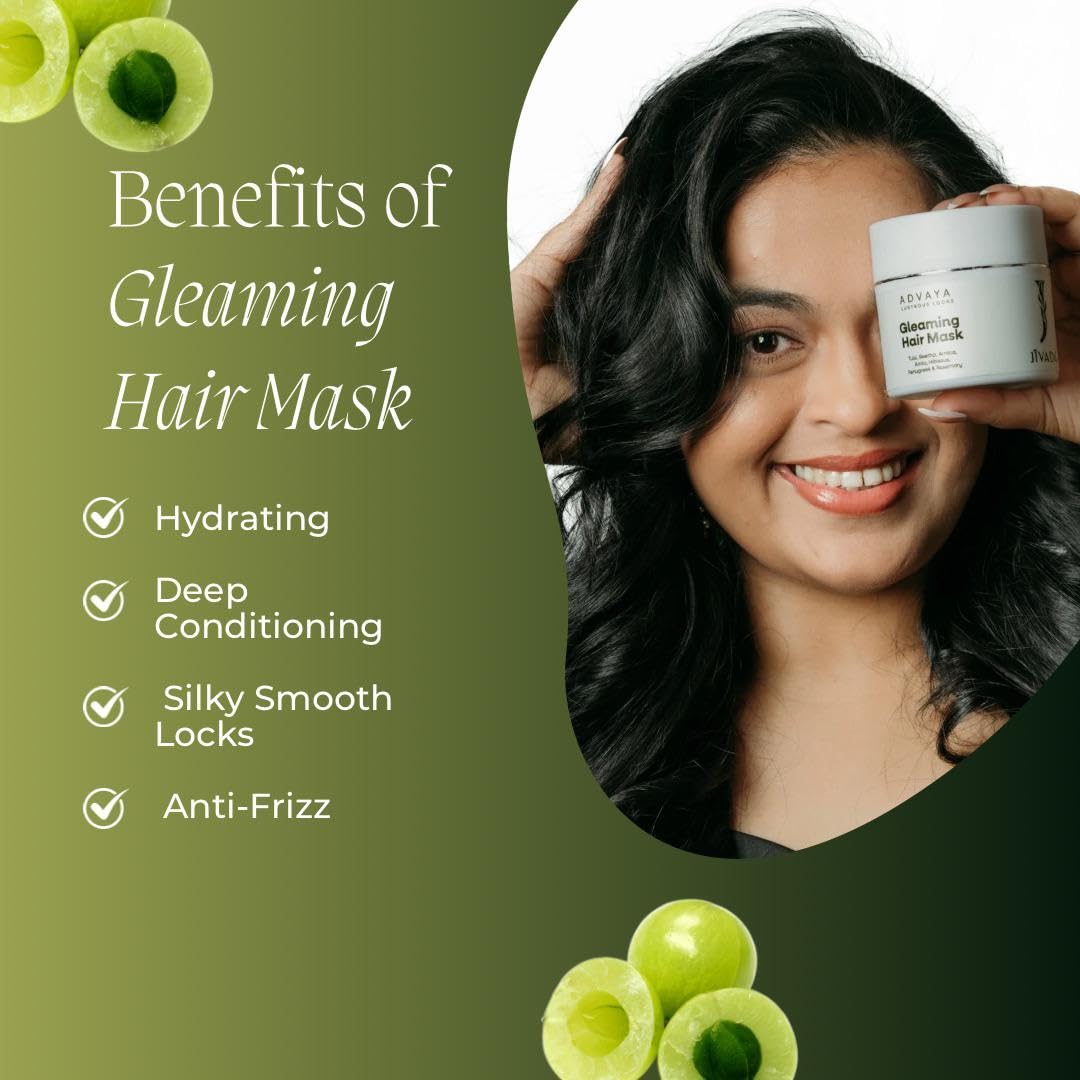 Jivada Gleaming Hair Mask with Rosemary, Hibiscus & Amla | Arnica, Tulsi & Fenugreek | For Dry & Frizzy Hair |Silky & Shiny Hair | All Hair Types | Women & Men | Sulphate & Paraben Free | 100 Gram