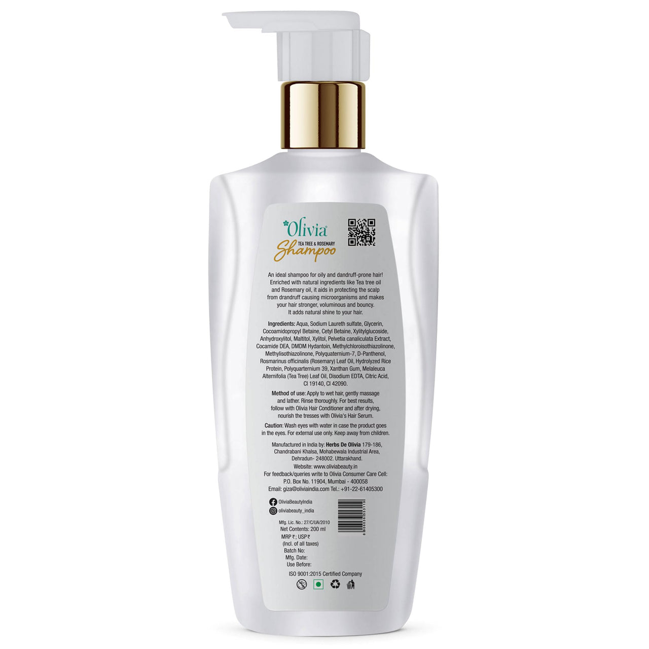 Olivia Dandruff Defense Shampoo for Men & Women with Rosemary & Tea Tree Oil | Dandruff Remover Shampoo & Scalp Cleanser for Oily, Frizzy & Dry Hair | Itch Control & Nourishing Formula | 200ml