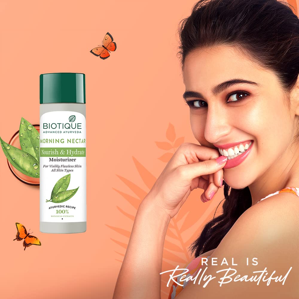Biotique Morning Nectar Flawless Skin Moisturizer Cream | Prevents Dark Spots, Blackheads And Blemishes | Visibly Flawless Skin | Nourishes And Hydrates Skin| All Skin Types | 120Ml (Pack of 4)