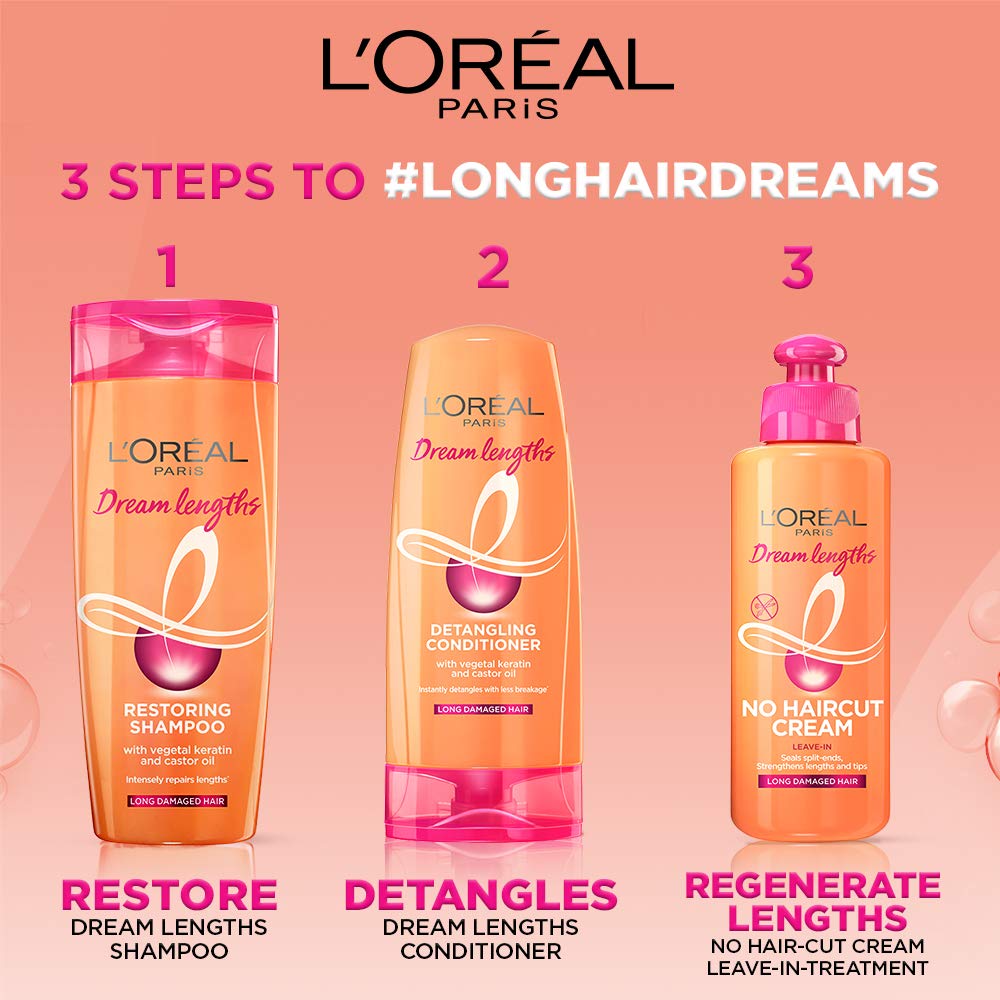 L'Oréal Paris Shampoo, Nourish, Repair & Shine, For Long and Lifeless Hair, Dream Lengths, 650 ml (Pack of 2)