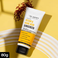 Dr. Sheth's Kesar & Kojic Acid Sunscreen with SPF 50 Pa++++ | For Pigtation-Free Skin | No White Cast & Light Weight | For Daily Moisturization | For All Skin Types | 80 g