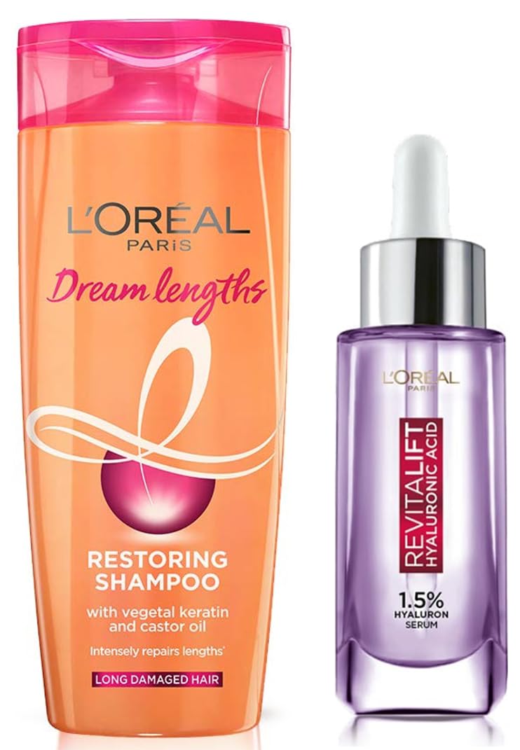 L'Oréal Paris Revitalift 1.5% Hyaluronic Acid Face Serum, 15 ml & L'Oreal Paris Dream Lengths Shampoo, 396 ml (HESDL360-00)