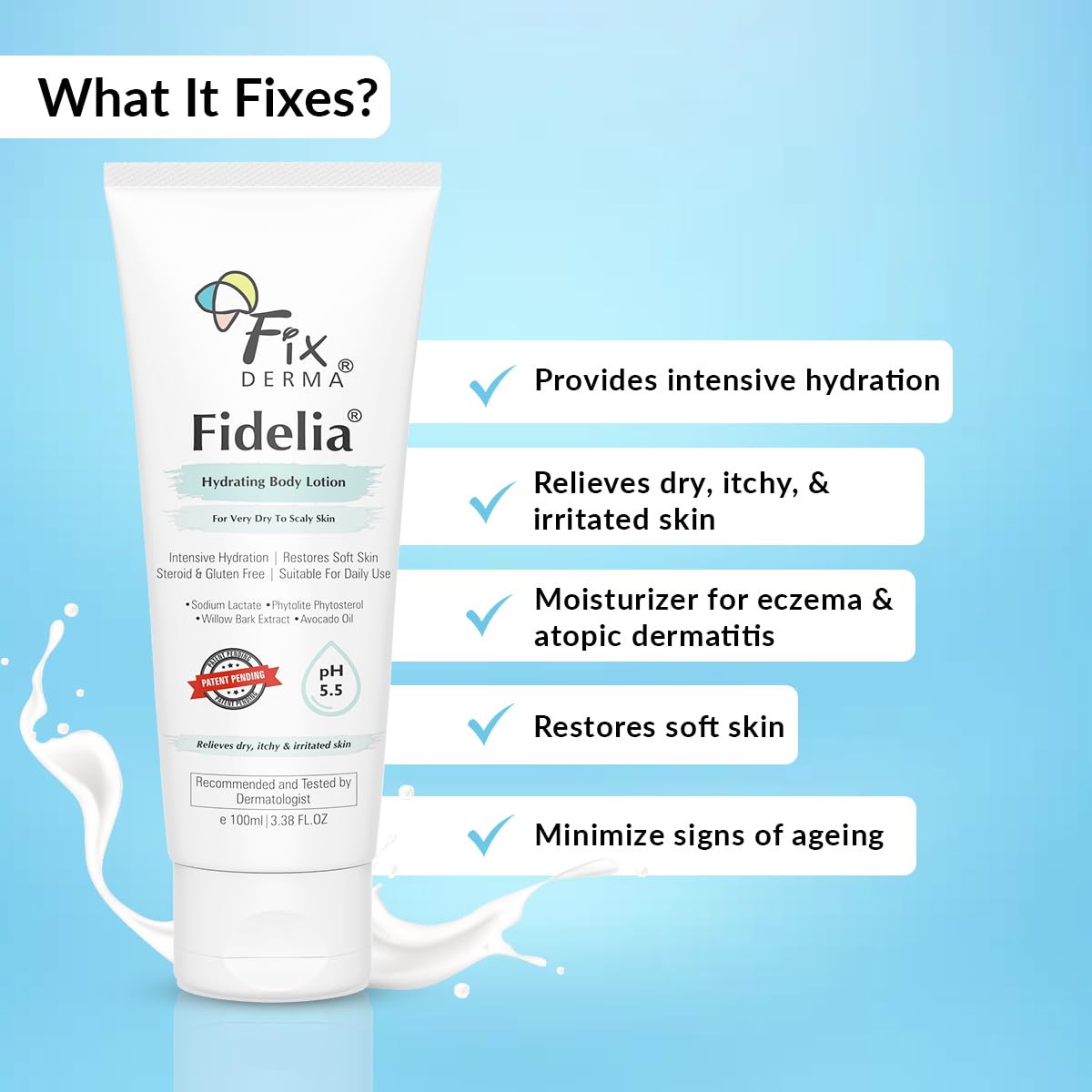 Fixderma Fidelia Hydrating Body Lotion | Moisturizer for face & Body | Body lotion for Winter | Body lotion for Women & Men Hydrating Lotion - 100 ml (Pack of 1)