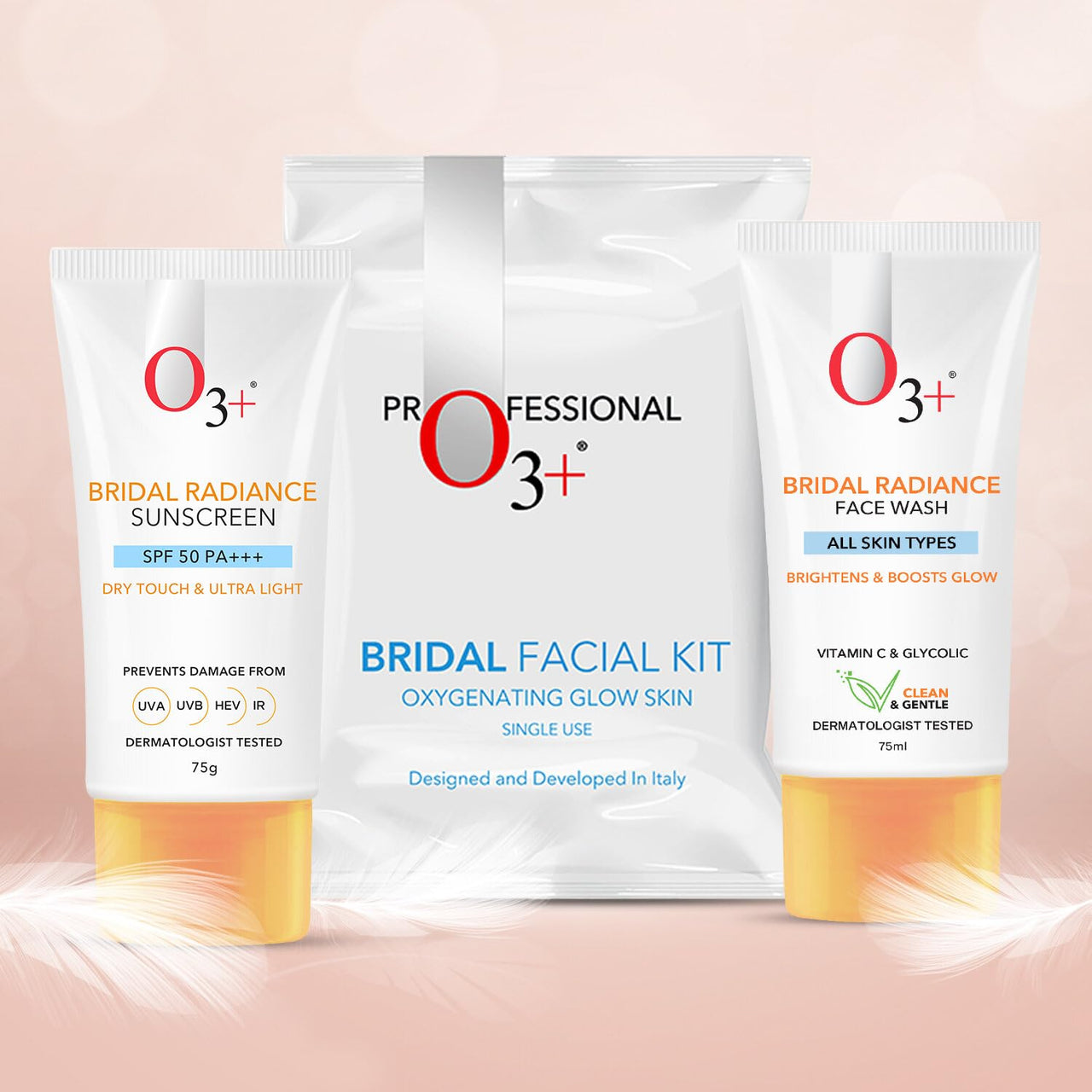 O3+ Radiance Skincare Combo With Bridal Facial Kit Oxygenating Glow Skin 81g,Bridal Radiance Facewash 75g & Sunscreen 75g