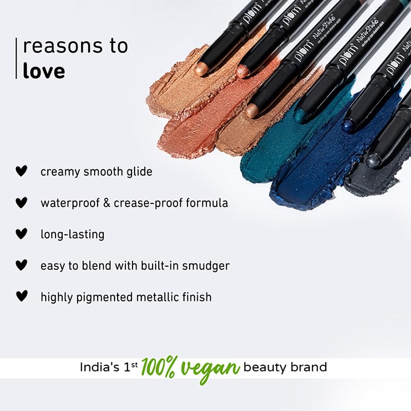 Plum NaturStudio on-the-go Eyeshadow Stick | Waterproof & Crease-proof | Highly Pigmented | With Smudger | Metallic Finish | 121 Love Potion