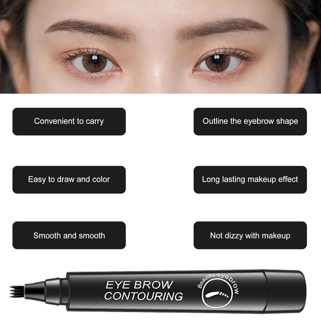 Luxenwell Eyebrow Contouring Pen, Waterproof Microblading Eyebrow Pencil with 4-Prong Micro-Fork-Tip Applicator, Liquid Eyebrow Pencils for women Creates Natural Looking Brows Effortlessly (Black)