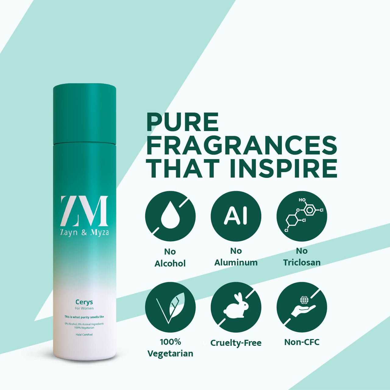 ZM Zayn & Myza Cerys No Alcohol Body Spray | Refreshing, Long Lasting Odour Protection | Skin Friendly Deodorant For Women, 150 ml