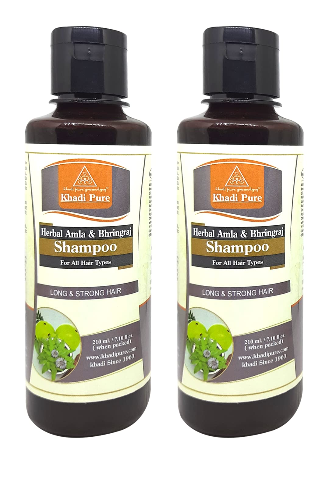 Khadi Pure Herbal Amla & Bhringraj Shampoo/Hair Cleanser, 210 ml (Pack of 2)