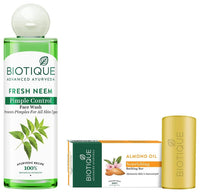 Biotique Bio Neem Purifying Face Wash, 200ml & Almond Oil Nourishing Body Soap, 150g