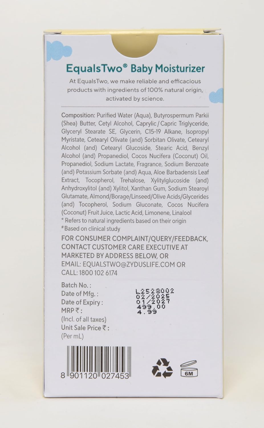 EQUALSTWO Baby Moisturizer, 100ml, 100% Natural Coconut based Daily Baby Skin Care Body Lotion for Nourishing Skin, All Skin Types, PH 5.5, Dermatalogically Tested, No Parabens No Sulphates, Pack 1