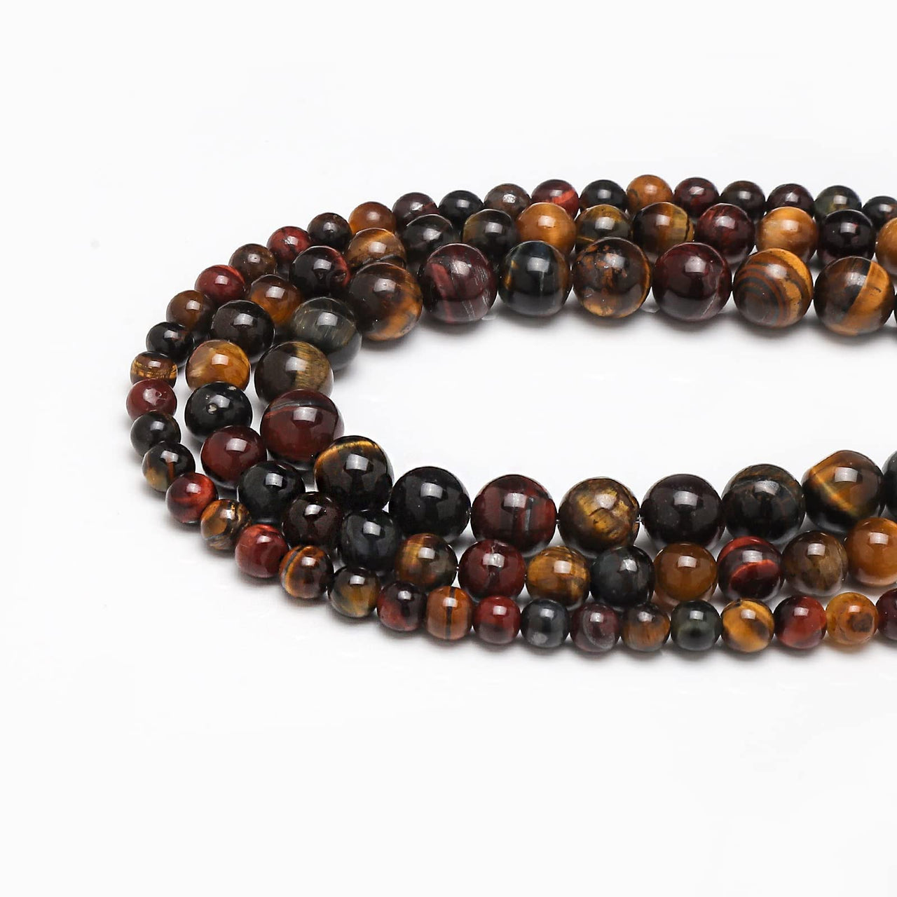 35pcs 10mm Natural Stone Beads Tricolor Tiger Eye Beads Energy Crystal Healing Power Gemstone for Jewelry Making, DIY Bracelet Necklace