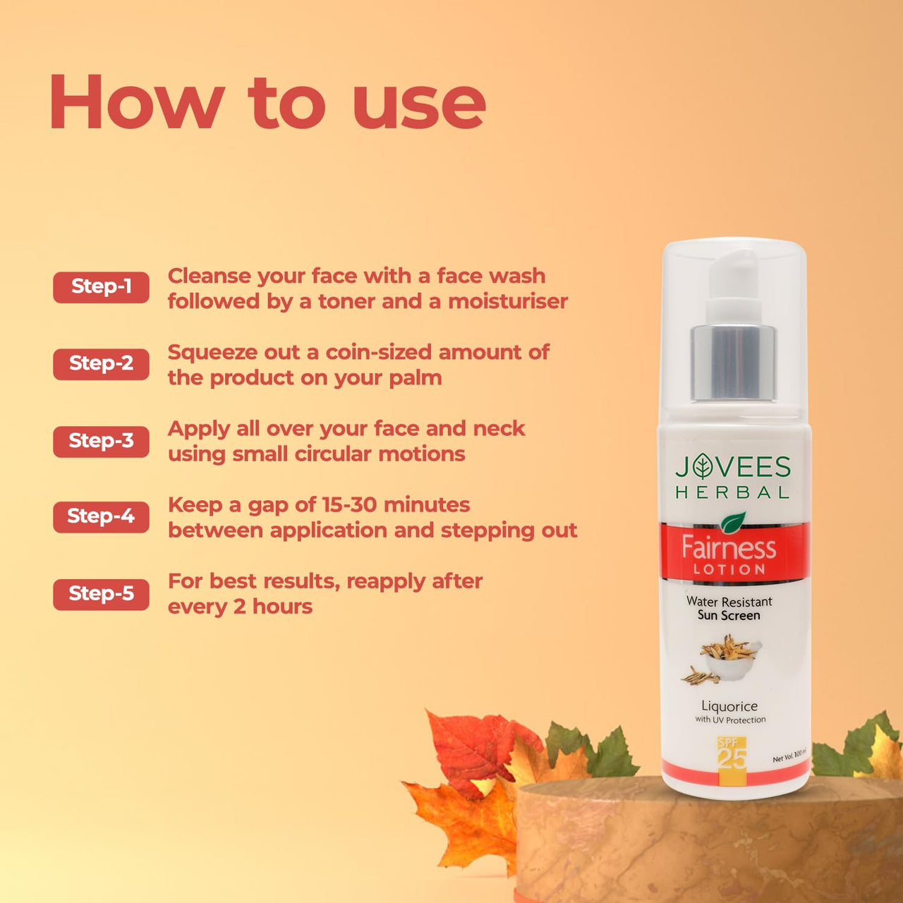 Jovees Herbal Sunscreen Fairness SPF 25 Lotion for Oily, Sensitive | Light Weight,Non Greasy, Quick Absorbing | Protects from Tanning & Uneven Skin Tone 200 ML (Pack of 2)