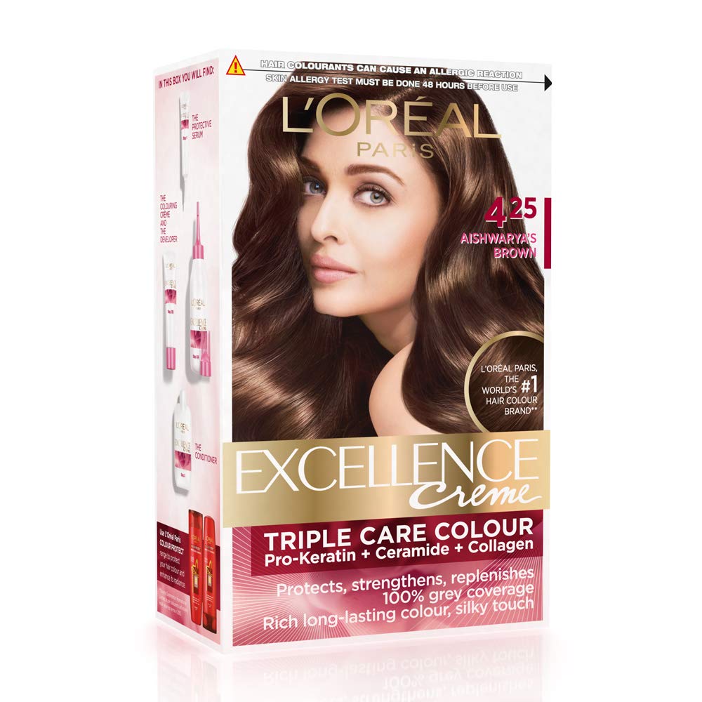 L'Oreal Paris Excellence Creme Hair Color, 4.25 Aishwarya's Brown, 72ml+100g And L'Oreal Paris Color Protect Shampoo, 175ml (With 10% Extra)