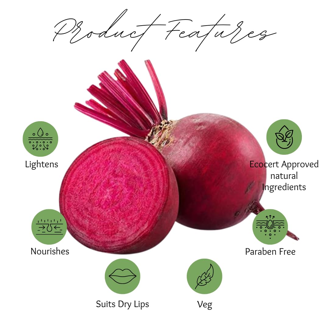 EcoBerry Beetroot Lip Balm, Natural Pink Lips Dry, Chapped Lips, Moisturizing, Conditioning, Natural SPF, Free from Mineral Oil, Preservative, Paraben, Veg 8g