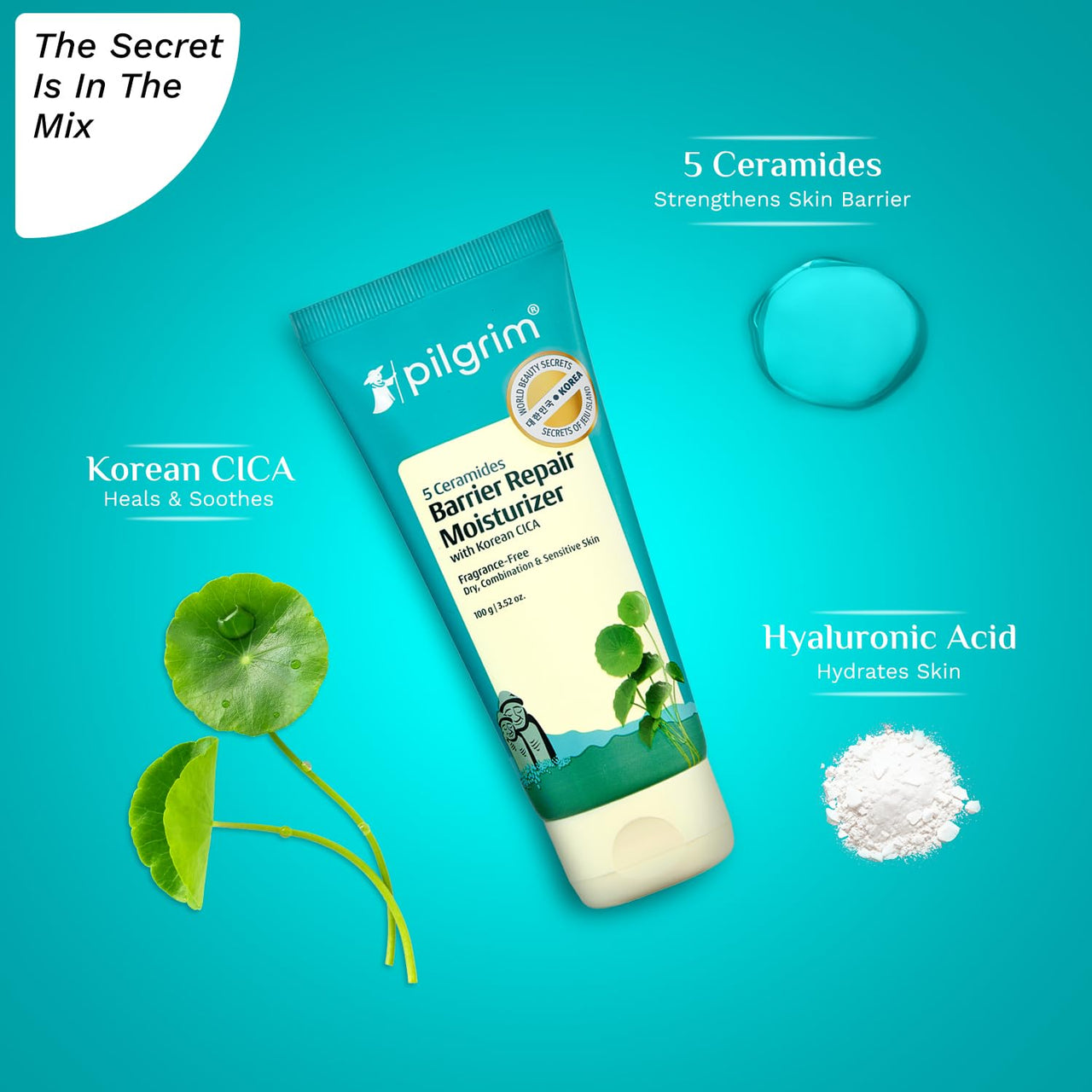 Pilgrim 5 Ceramides Moisturizer for Face 100g | Hyaluronic Acid for Intense Moisturizing & Skin Strengthening | Barrier Repair with Korean CICA | Lightweight & Non-Sticky | For All Skin Types I For Women and Men I