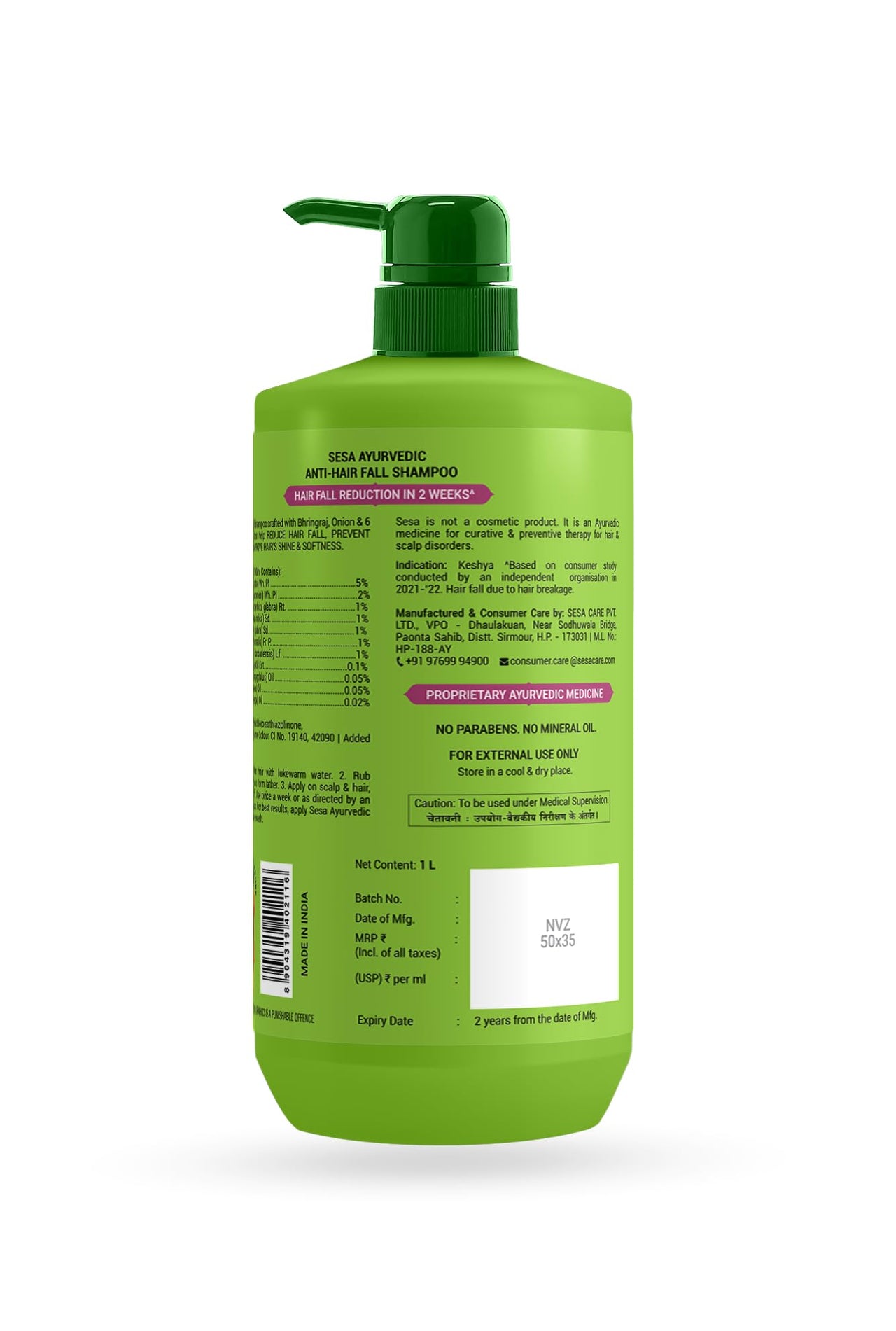 SESA Ayurvedic Anti Hairfall Shampoo For Dry And Frizzy Hair Reduces Hairfall Made With 6 Ayurvedic Herbs Paraben Free Shampoo - 1 L