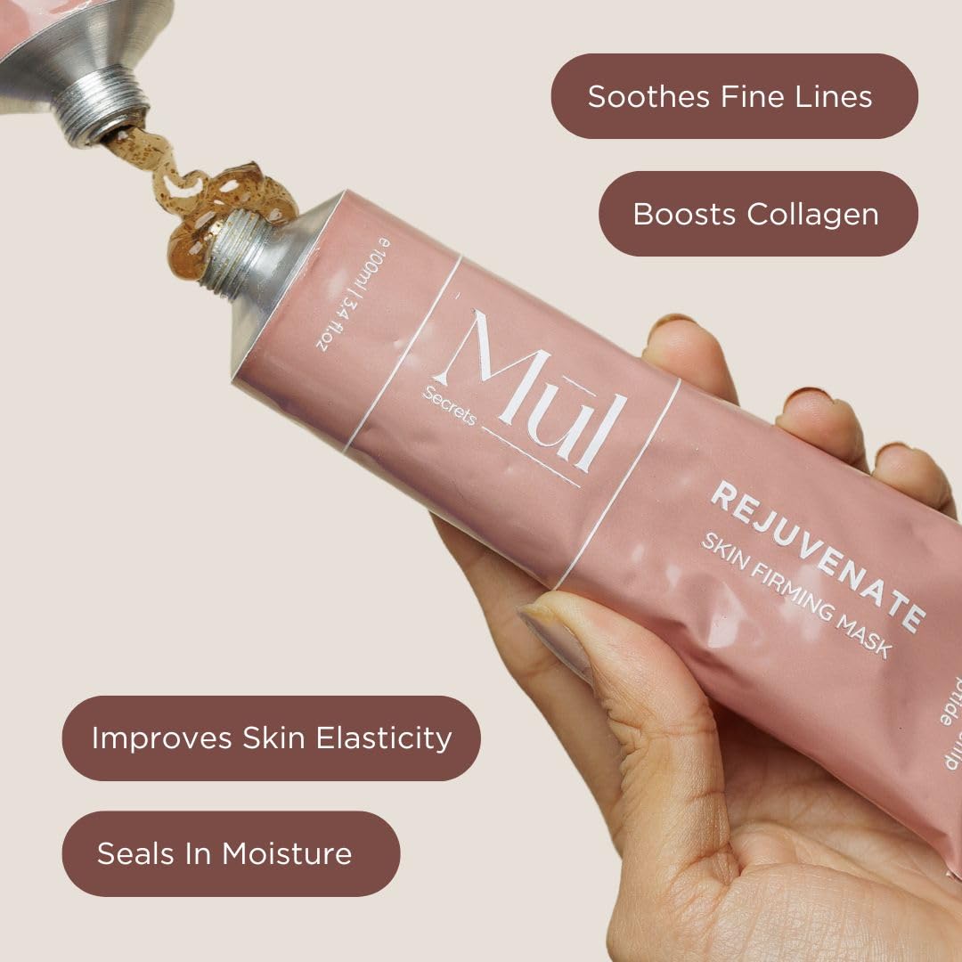 Mul Secrets Wellness Rejuvenate Skin Tightening Face Mask & Scrub 100 ml - Gel Mask with Peptides & Rosehip - For All Skin Types - Reduces Fine Lines & Wrinkles, Instant Glowing Plump Skin,(50mlx2)